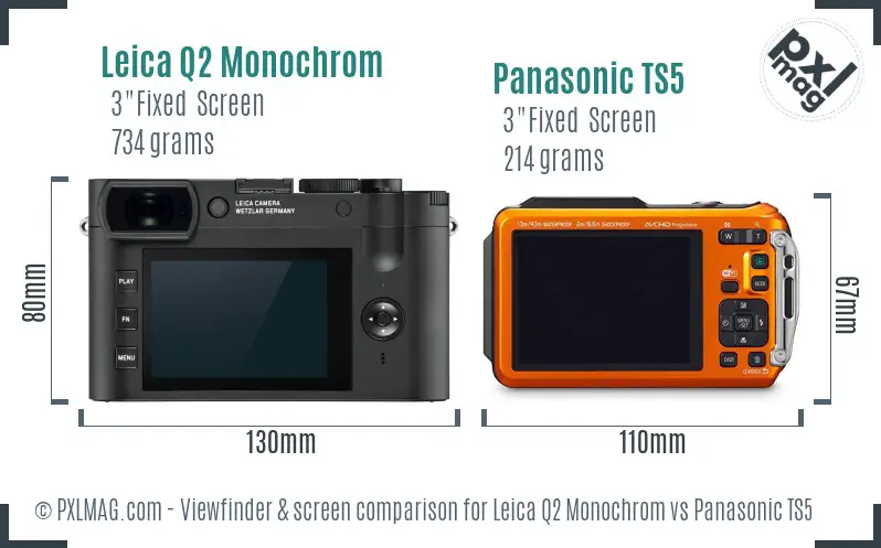 Leica Q2 Monochrom vs Panasonic TS5 Screen and Viewfinder comparison