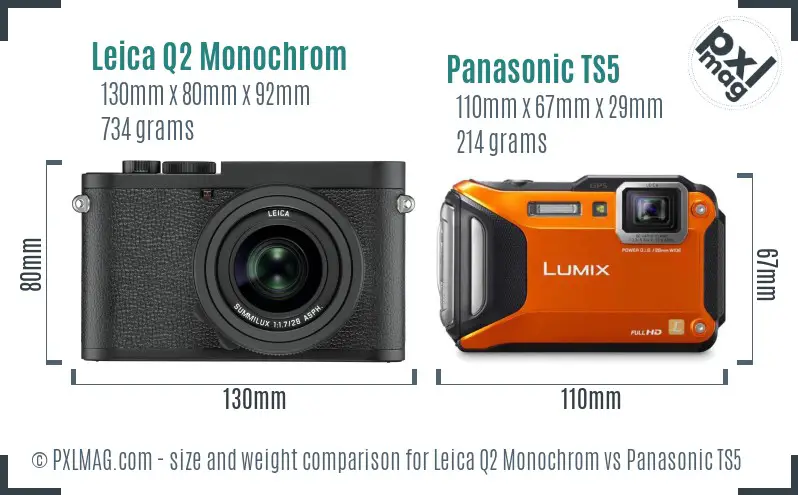 Leica Q2 Monochrom vs Panasonic TS5 size comparison