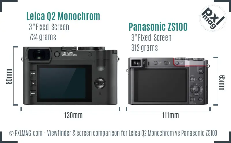 Leica Q2 Monochrom vs Panasonic ZS100 Screen and Viewfinder comparison