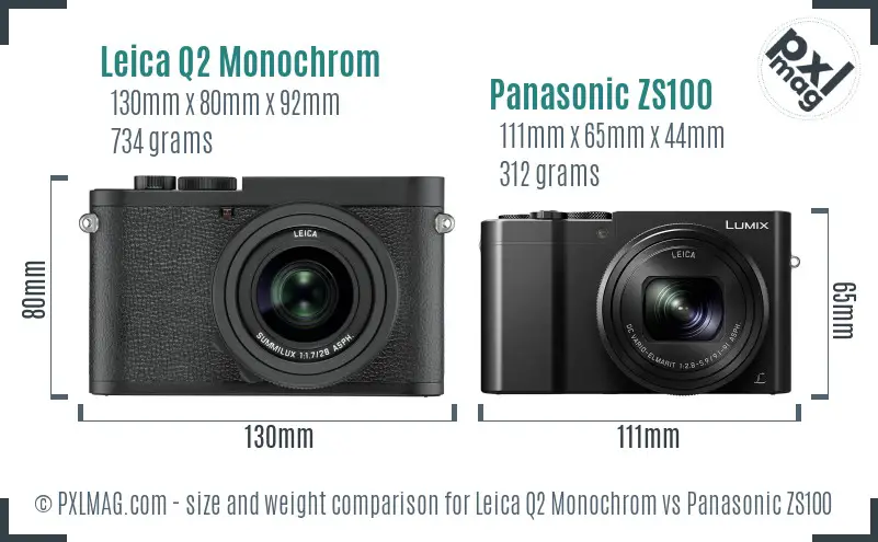 Leica Q2 Monochrom vs Panasonic ZS100 size comparison