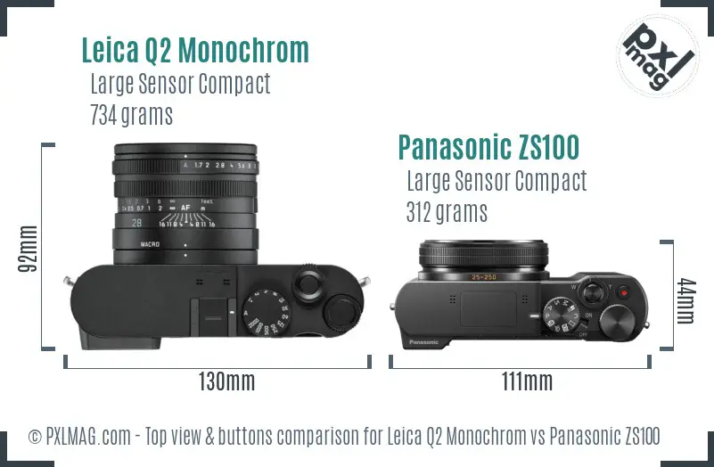 Leica Q2 Monochrom vs Panasonic ZS100 top view buttons comparison