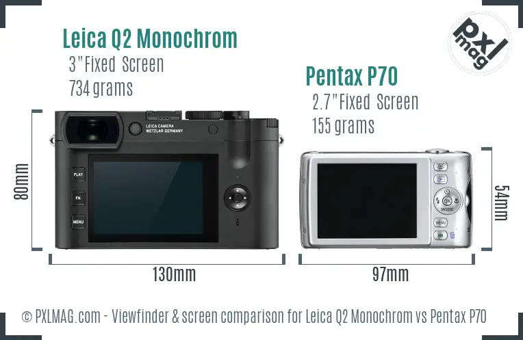 Leica Q2 Monochrom vs Pentax P70 Screen and Viewfinder comparison