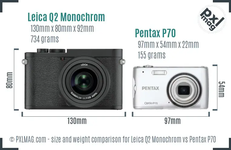 Leica Q2 Monochrom vs Pentax P70 size comparison
