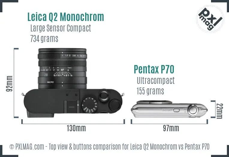 Leica Q2 Monochrom vs Pentax P70 top view buttons comparison