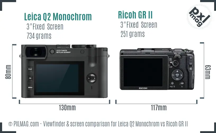 Leica Q2 Monochrom vs Ricoh GR II Screen and Viewfinder comparison