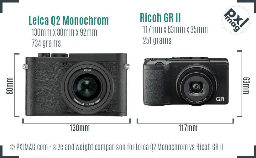 Leica Q2 Monochrom vs Ricoh GR II size comparison