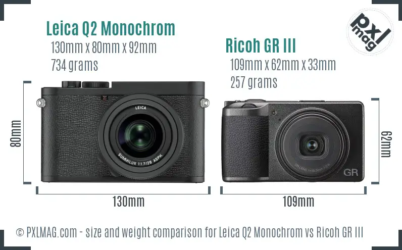 Leica Q2 Monochrom vs Ricoh GR III size comparison