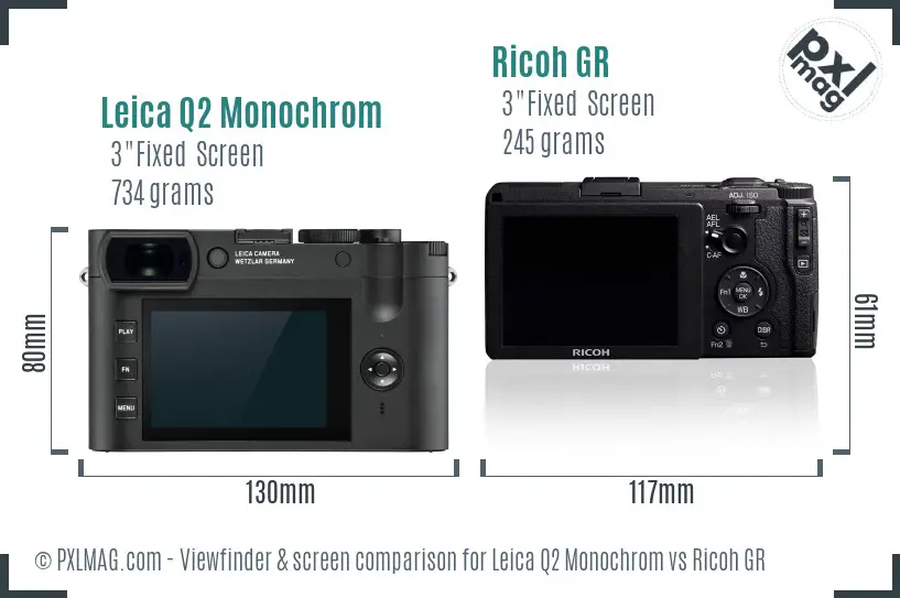 Leica Q2 Monochrom vs Ricoh GR Screen and Viewfinder comparison