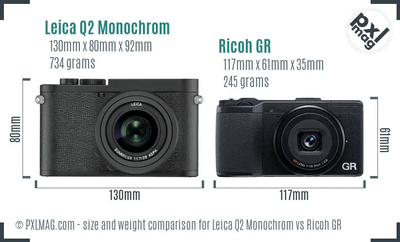 Leica Q2 Monochrom vs Ricoh GR size comparison