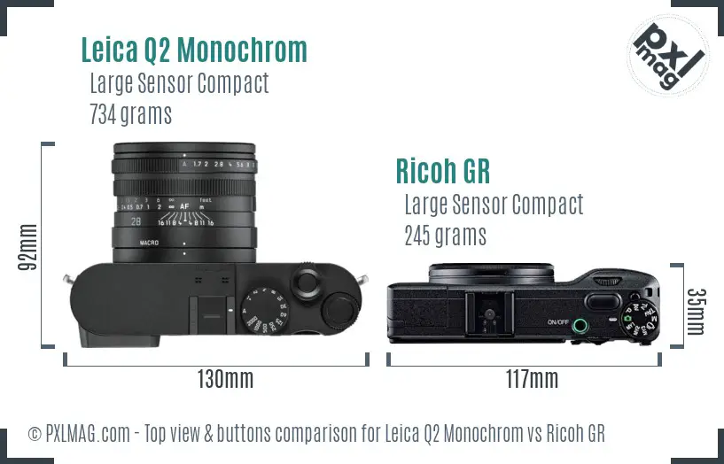 Leica Q2 Monochrom vs Ricoh GR top view buttons comparison