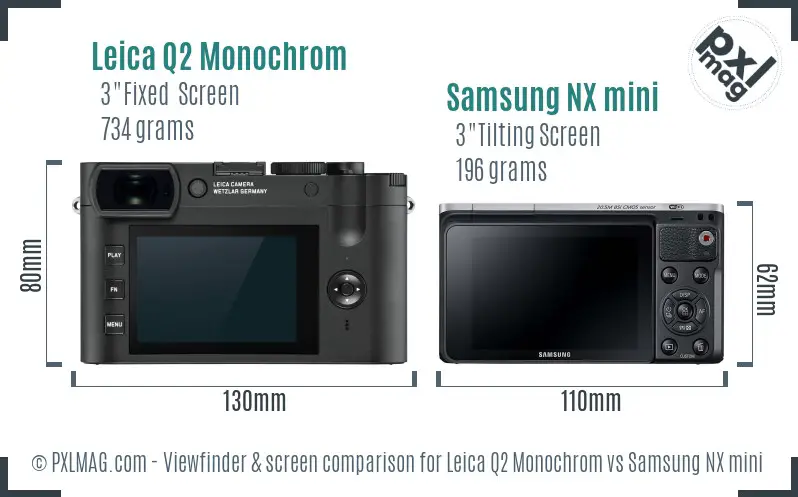 Leica Q2 Monochrom vs Samsung NX mini Screen and Viewfinder comparison