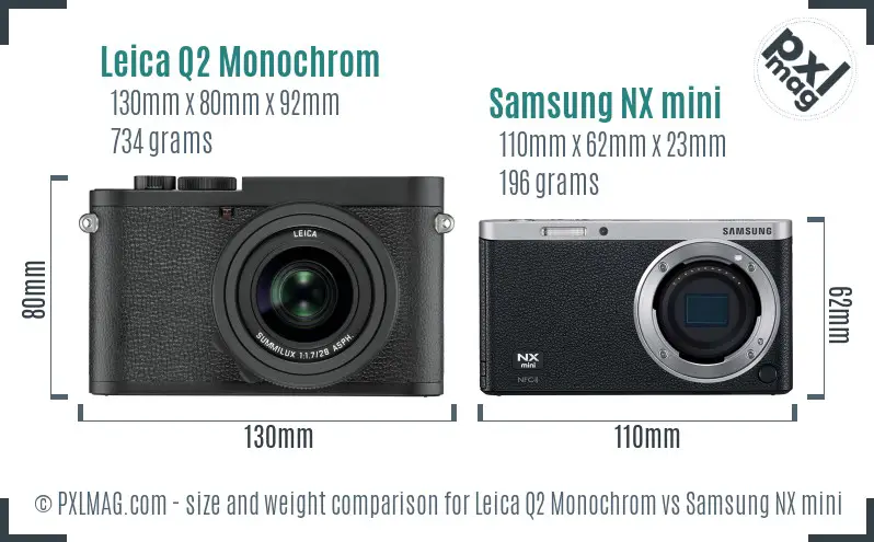 Leica Q2 Monochrom vs Samsung NX mini size comparison