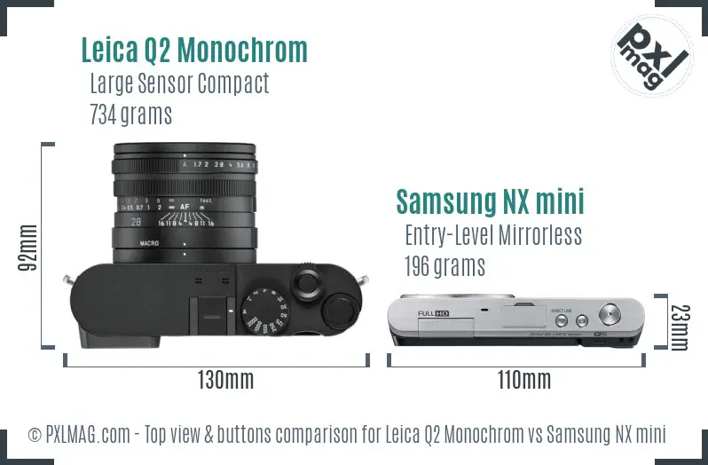 Leica Q2 Monochrom vs Samsung NX mini top view buttons comparison