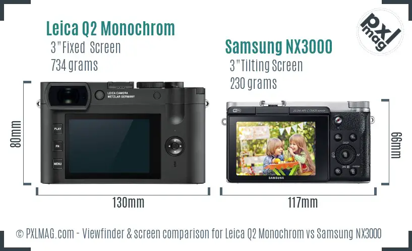 Leica Q2 Monochrom vs Samsung NX3000 Screen and Viewfinder comparison