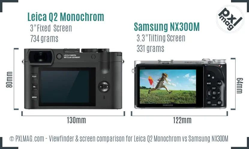 Leica Q2 Monochrom vs Samsung NX300M Screen and Viewfinder comparison