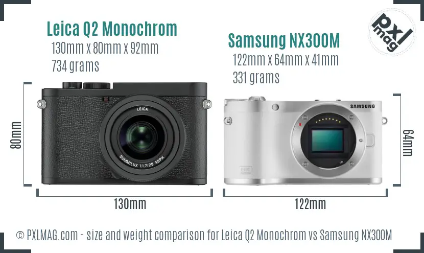 Leica Q2 Monochrom vs Samsung NX300M size comparison