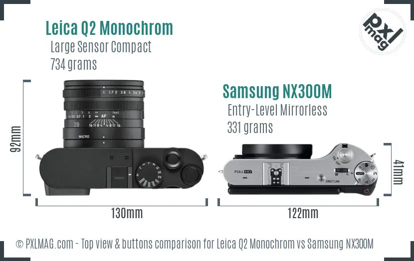 Leica Q2 Monochrom vs Samsung NX300M top view buttons comparison