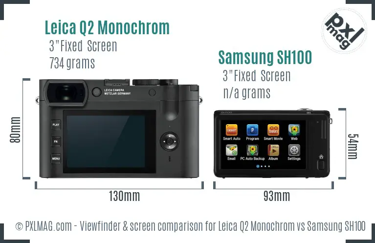 Leica Q2 Monochrom vs Samsung SH100 Screen and Viewfinder comparison