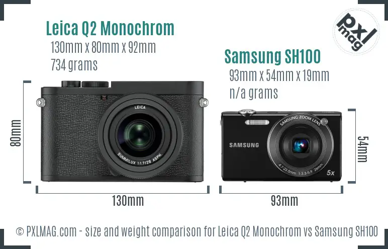 Leica Q2 Monochrom vs Samsung SH100 size comparison