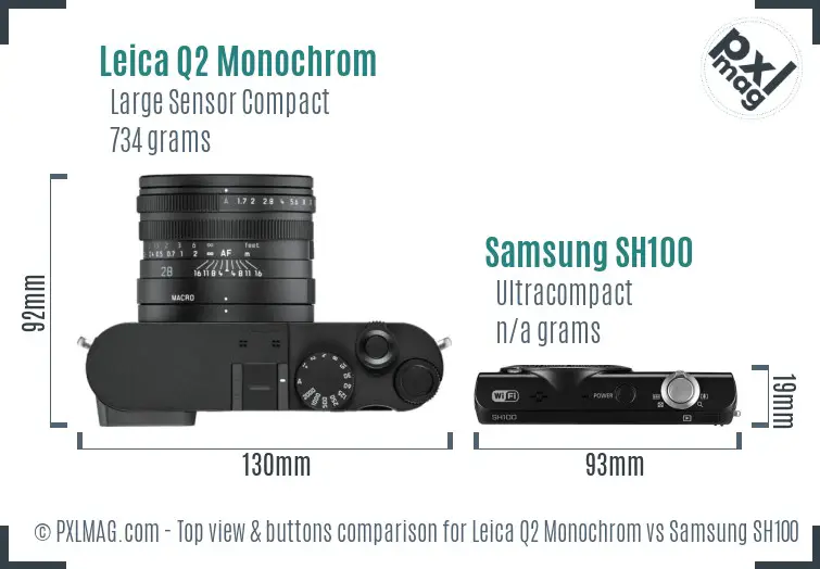 Leica Q2 Monochrom vs Samsung SH100 top view buttons comparison
