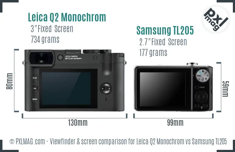 Leica Q2 Monochrom vs Samsung TL205 Screen and Viewfinder comparison