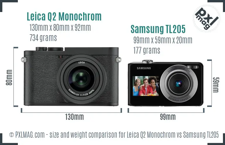 Leica Q2 Monochrom vs Samsung TL205 size comparison