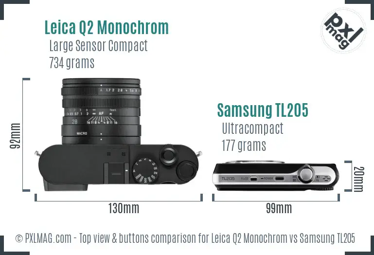 Leica Q2 Monochrom vs Samsung TL205 top view buttons comparison
