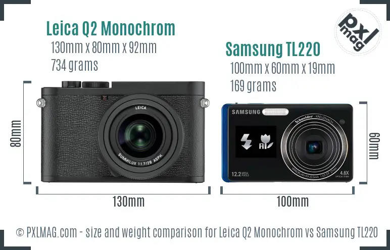 Leica Q2 Monochrom vs Samsung TL220 size comparison