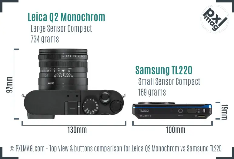 Leica Q2 Monochrom vs Samsung TL220 top view buttons comparison