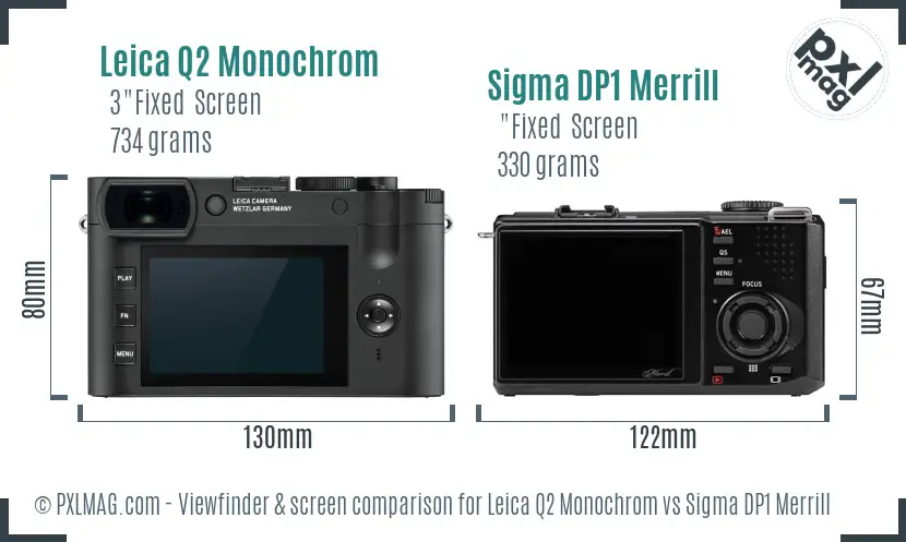 Leica Q2 Monochrom vs Sigma DP1 Merrill Screen and Viewfinder comparison