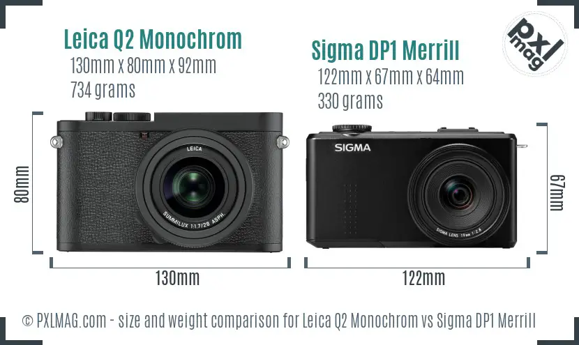 Leica Q2 Monochrom vs Sigma DP1 Merrill size comparison