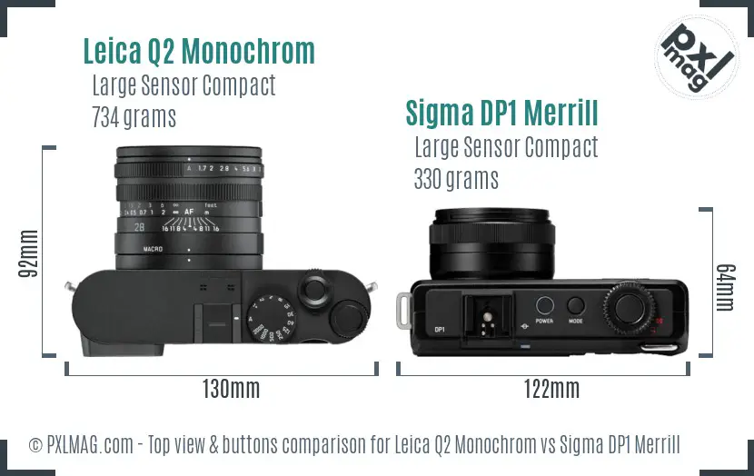 Leica Q2 Monochrom vs Sigma DP1 Merrill top view buttons comparison