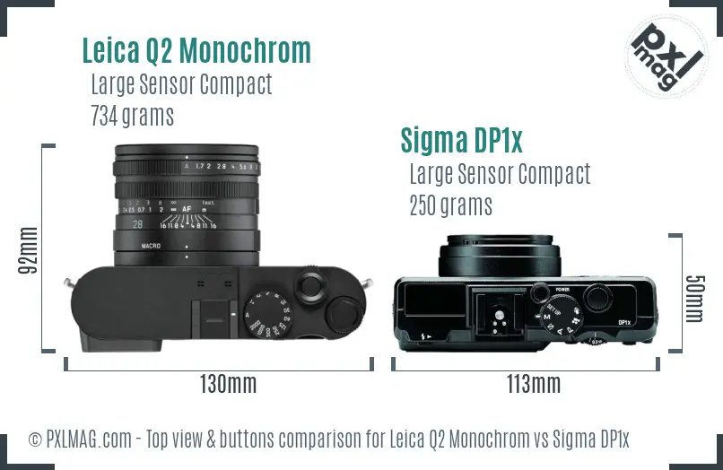 Leica Q2 Monochrom vs Sigma DP1x top view buttons comparison