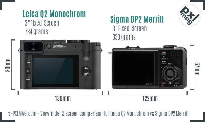 Leica Q2 Monochrom vs Sigma DP2 Merrill Screen and Viewfinder comparison