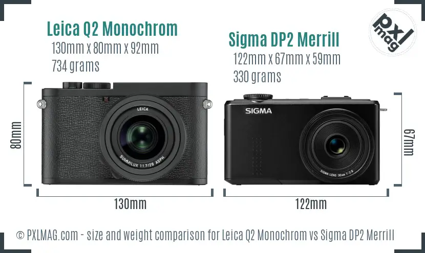 Leica Q2 Monochrom vs Sigma DP2 Merrill size comparison