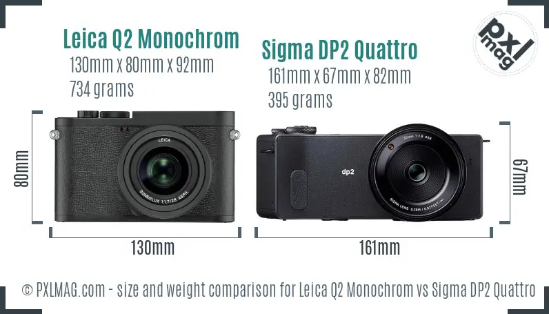 Leica Q2 Monochrom vs Sigma DP2 Quattro size comparison
