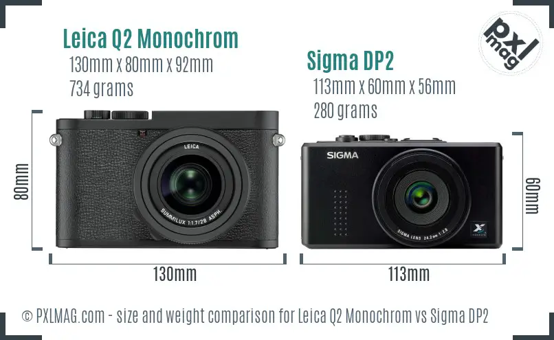 Leica Q2 Monochrom vs Sigma DP2 size comparison