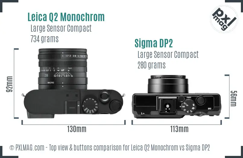 Leica Q2 Monochrom vs Sigma DP2 top view buttons comparison