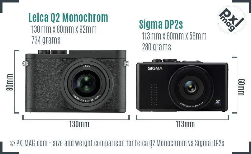 Leica Q2 Monochrom vs Sigma DP2s size comparison