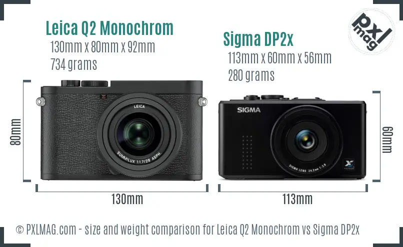 Leica Q2 Monochrom vs Sigma DP2x size comparison
