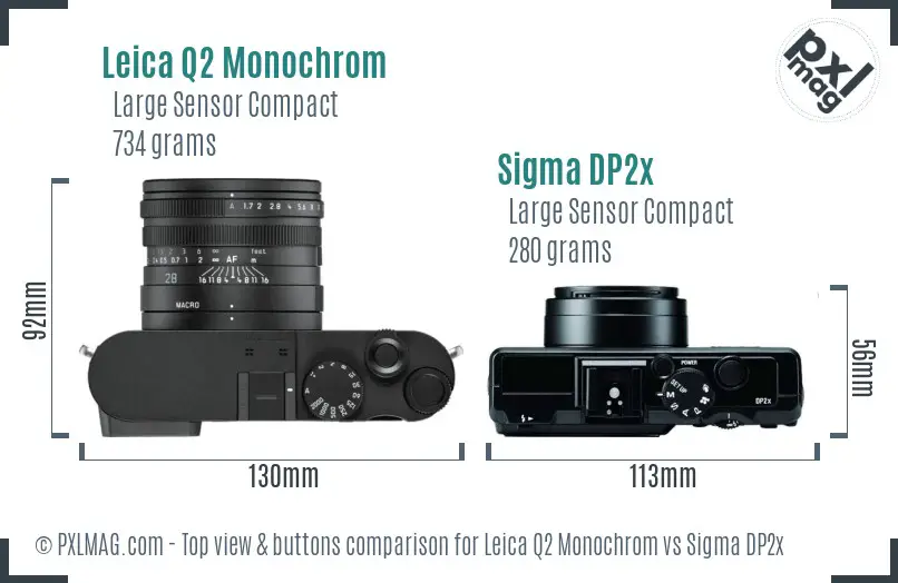 Leica Q2 Monochrom vs Sigma DP2x top view buttons comparison