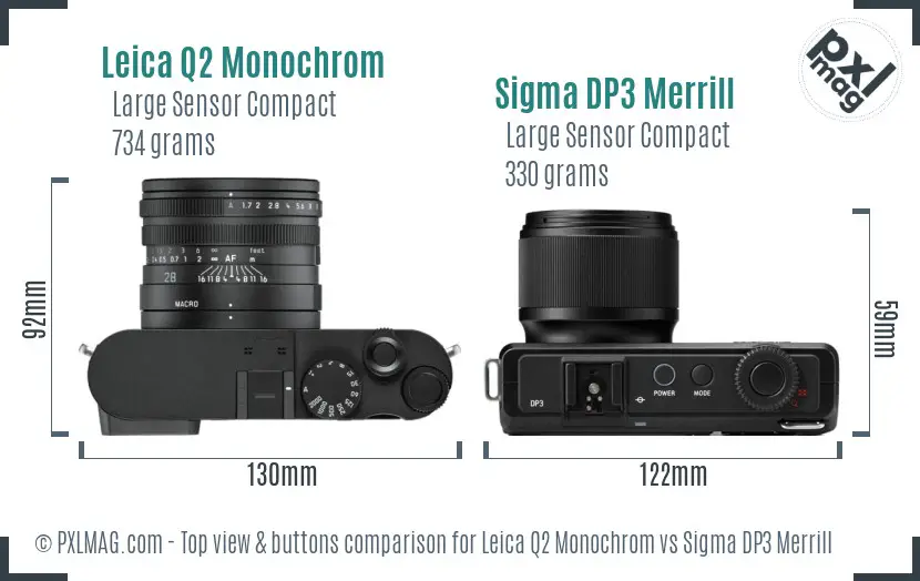 Leica Q2 Monochrom vs Sigma DP3 Merrill top view buttons comparison