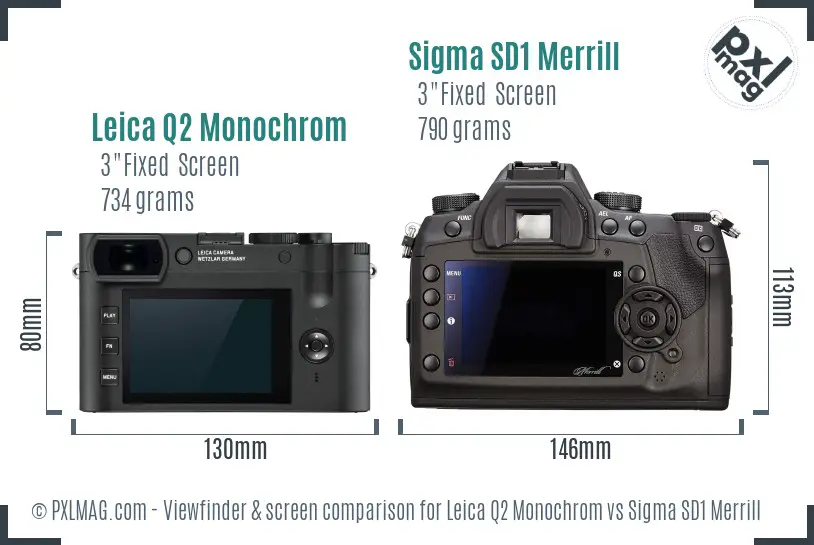 Leica Q2 Monochrom vs Sigma SD1 Merrill Screen and Viewfinder comparison