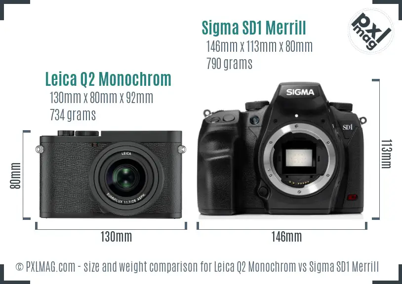 Leica Q2 Monochrom vs Sigma SD1 Merrill size comparison