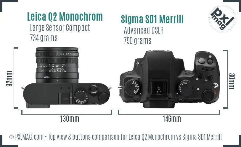 Leica Q2 Monochrom vs Sigma SD1 Merrill top view buttons comparison