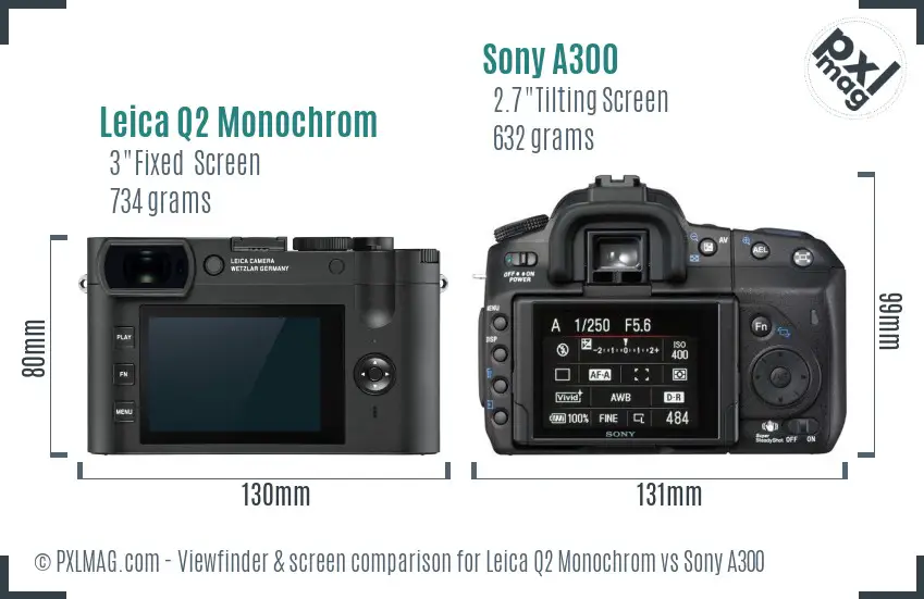 Leica Q2 Monochrom vs Sony A300 Screen and Viewfinder comparison