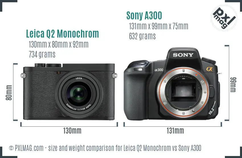 Leica Q2 Monochrom vs Sony A300 size comparison