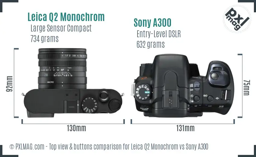 Leica Q2 Monochrom vs Sony A300 top view buttons comparison