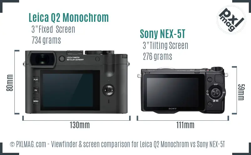 Leica Q2 Monochrom vs Sony NEX-5T Screen and Viewfinder comparison
