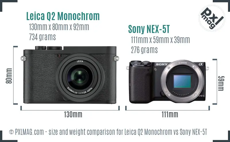 Leica Q2 Monochrom vs Sony NEX-5T size comparison
